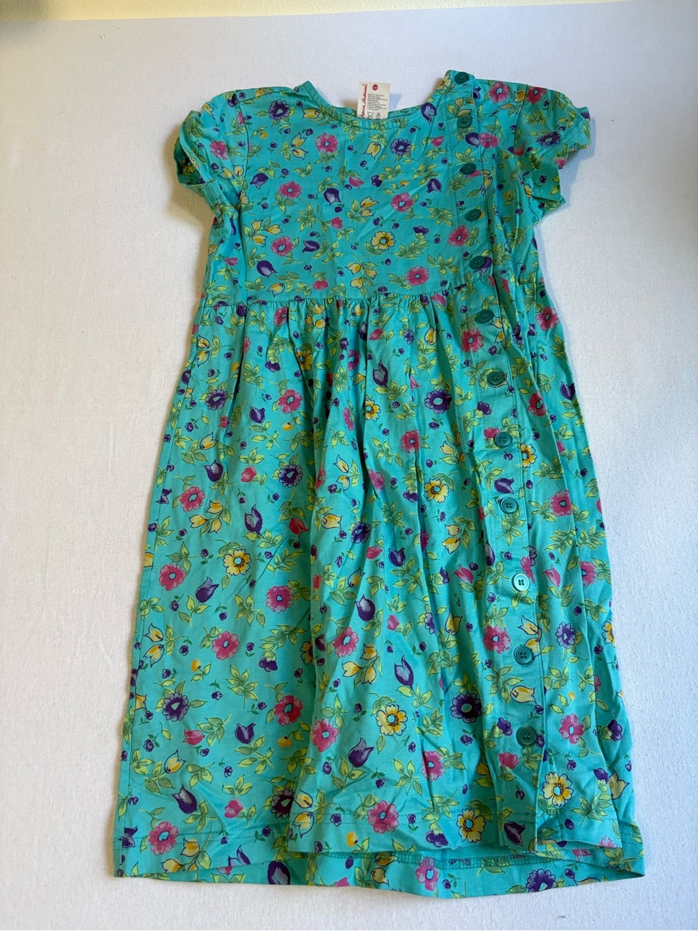 Hanna Andersson Teal Floral Short-Sleeve Cotton Dress